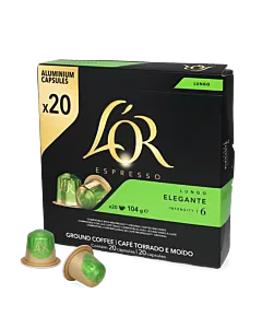 L'OR Lungo Elegante Big Pack package and capsule for Nespresso&Acirc;&reg;