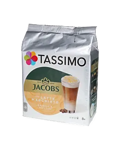 Jacobs Latte Macchiato Vanilla package and capsule for Tassimo